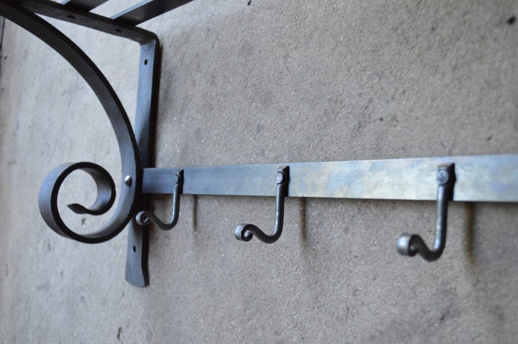 Hook closeup of wrought iron coat rack